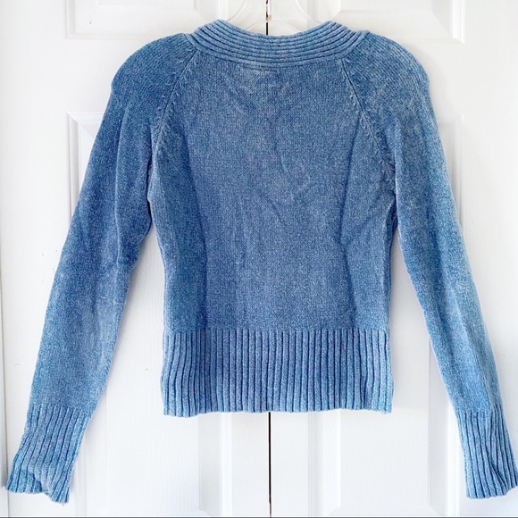 Set 2 Fresh Womens Juniors V-Neck Sweater Large Pink Blue Stretch Knit Tops L - Picture 14 of 16